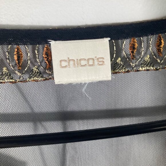 Womens Chicos Sheer Embroidered Mesh Open Cardigan Black Rust Gold L - Picture 6 of 8